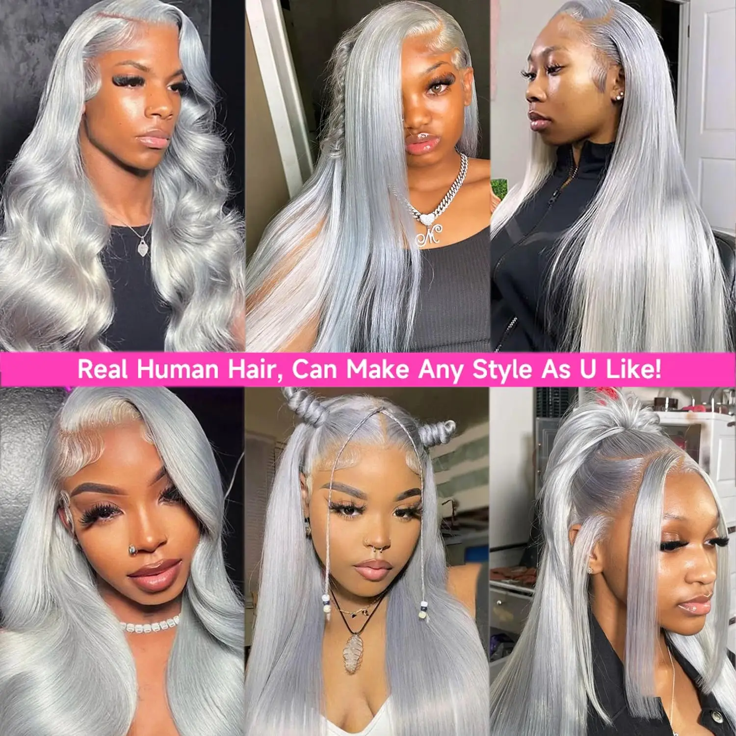 250 Density Silver Grey HD Lace Front Human Hair Wigs Pre Plucked Bone Straight 613 Colored 13X4 Lace Frontal Wigs Human Hair