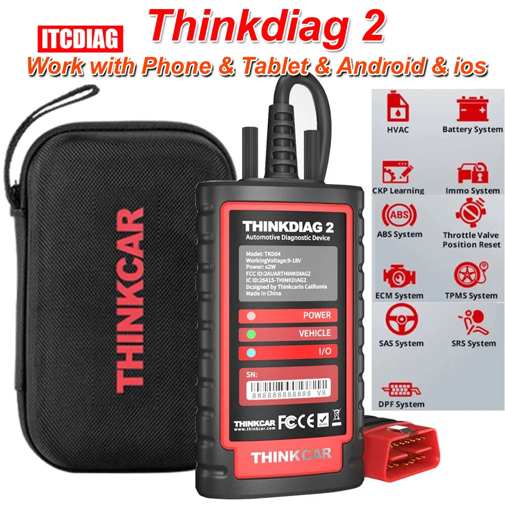Полный сканер THINKCAR ThinkDiag 2 OBD2, поддержка 15 сбросов, активное тестирование, кодирование ECU, стандартный протокол CANFD, 1 год бесплатно