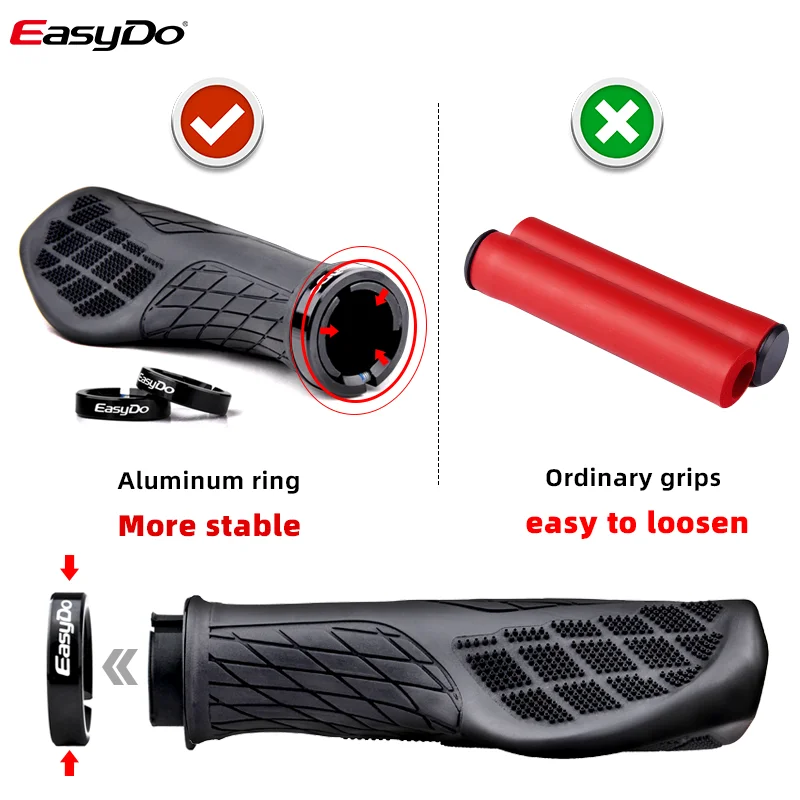 Bicycle Grips Bicycle Handlebar Bike Accessory EasyDo Bicycle Handlebar Grip Anti Slip TPR Rubber Ergonomic MTB Grip MTB Road Bike Shock Absorption End Lock Accessories