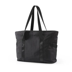 Versatile Women's Tote Bag with Yoga Mat Buckle for Travel, Gym, and Work (Black L)