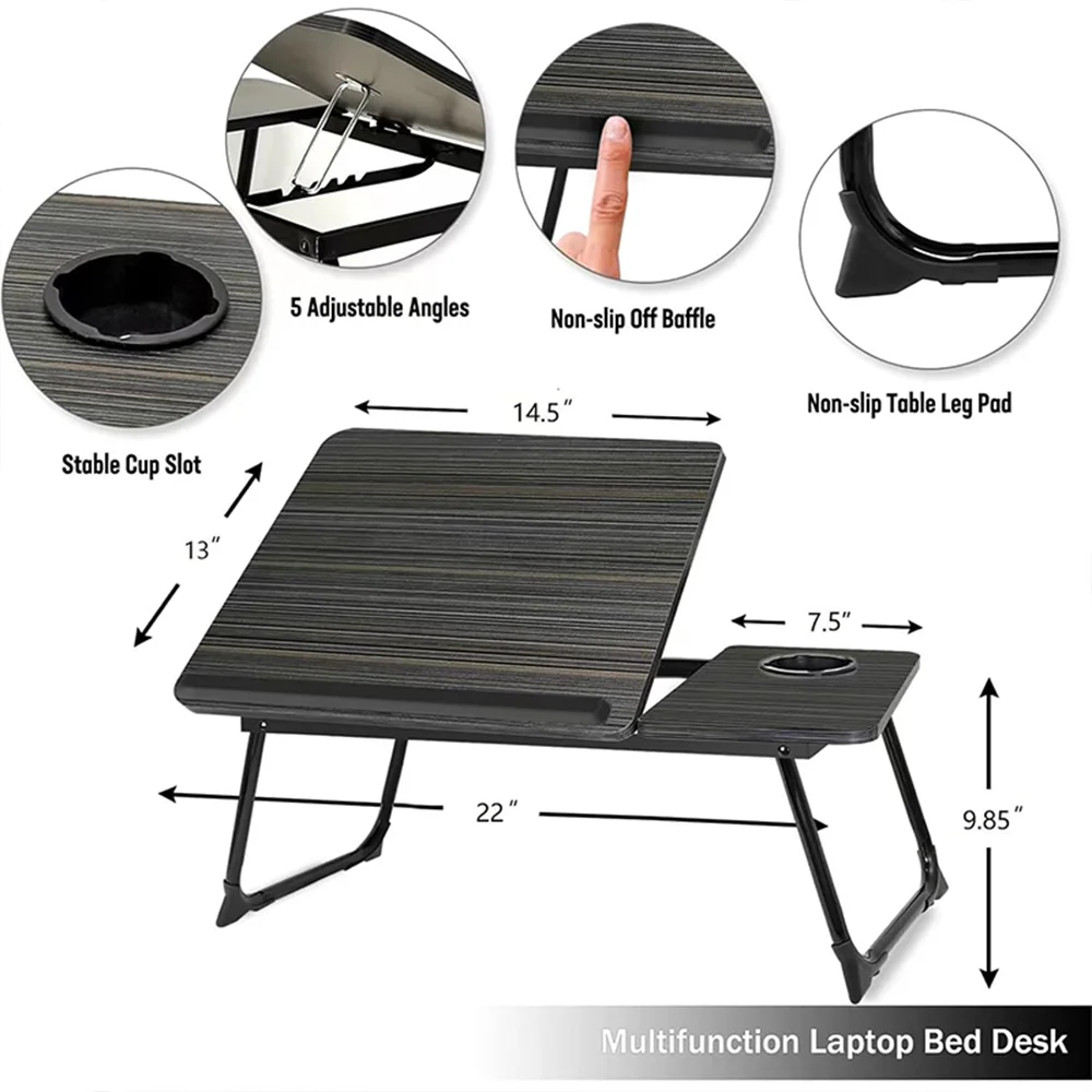 Laptop Desk Bed Table Adjustable Foldable Desk Notebook Stand Reading Holder with Cup Holder for Writing/Working on Bed/Couch 6