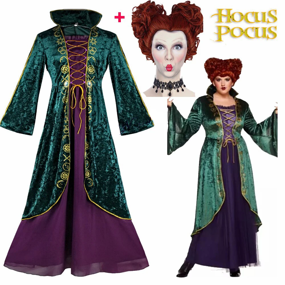 Hocus Pocus Cosplay Winifred Costume Red Queen Abito Medievale Winifred Sanderson Cosplay Outfit Parrucca Costume Di Halloween Per Le Donne