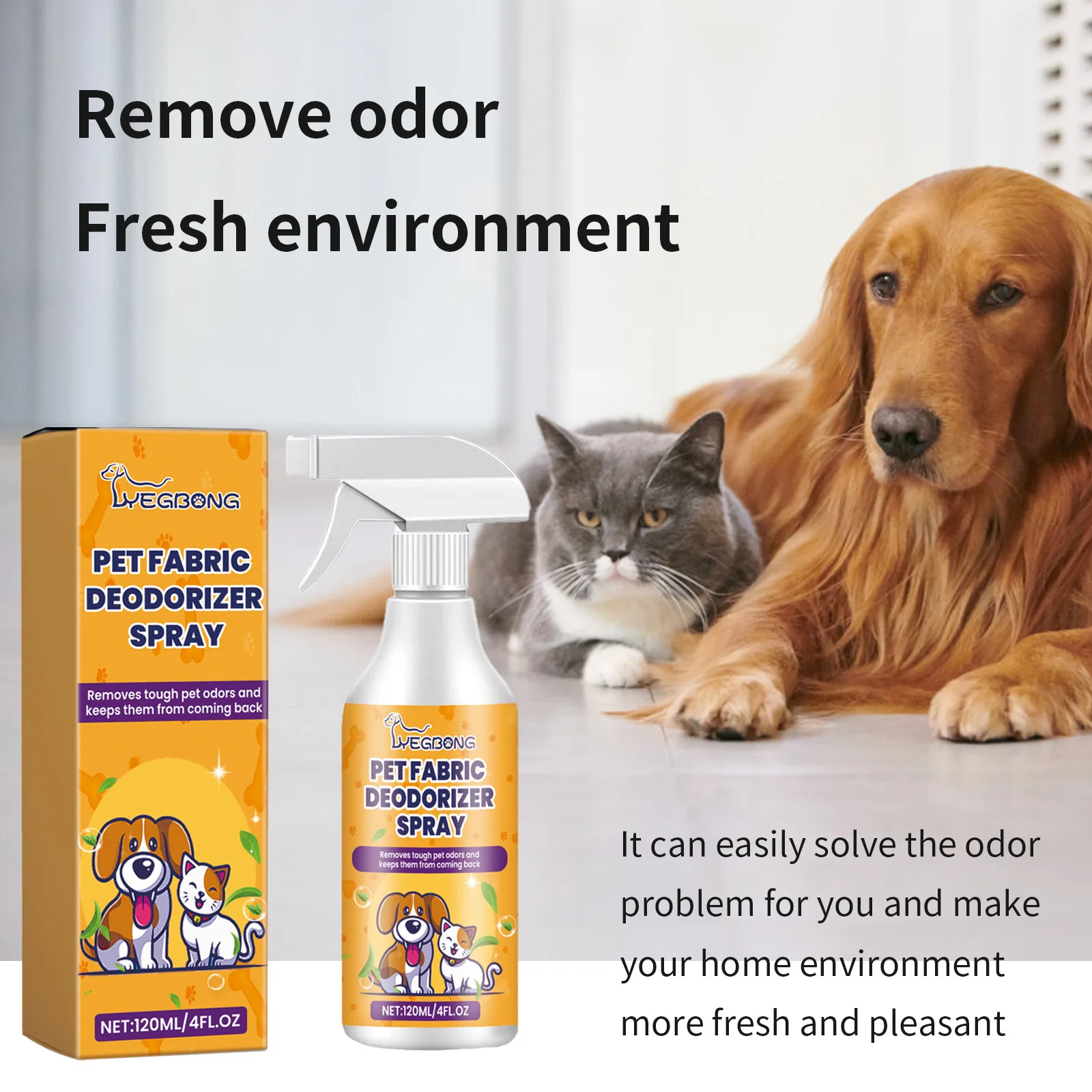 Yegbong 120ml Pet Deodorant Spray Odor Eliminator Cat Dog Smell Removal Lasting Fragrance Puppy Body Cleaning Air Refresh Spray