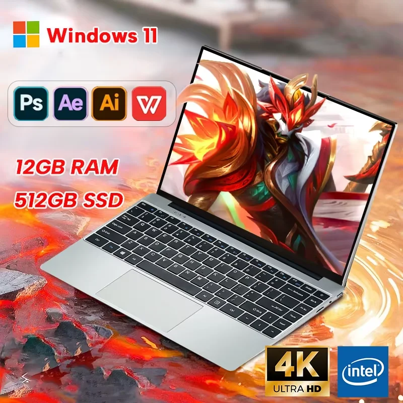 Portable Office Laptop Computer 14.1" 12GB RAM 1TB 2TB SSD Windows 11 Notebook Learn Recreation Entertainment Portable Laptops