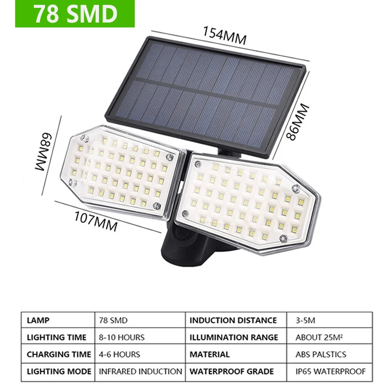 LED Solar Outdoor Light 2 Head Rotatable Motion Sensor 56/78 LED Lamp 3 Modes Lighting for Exterior Wall,Fence or Garden solar pathway lights