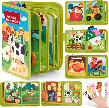 Montessori Busy Book Baby Early Education Book Farm Animal Scene Storytelling Activity Toy Fine Motor Quiet Book for Toddlers 1