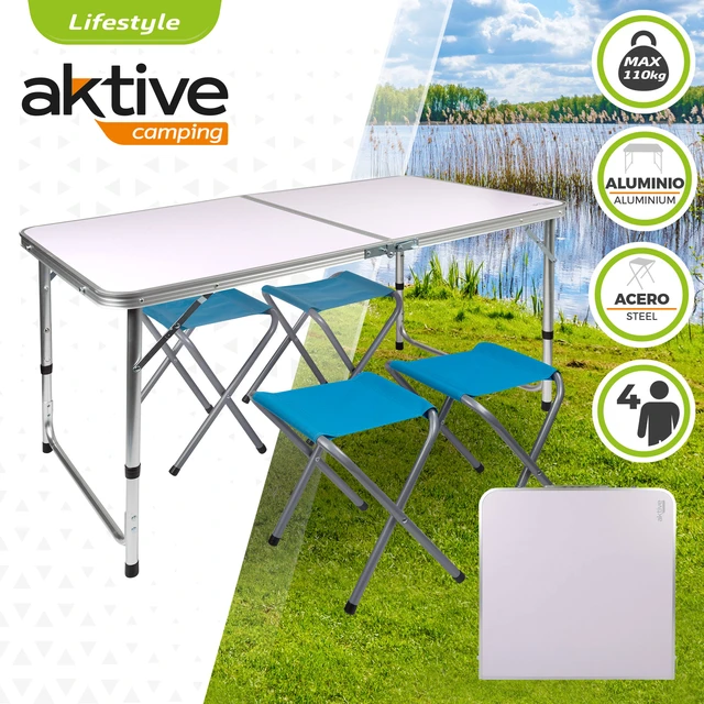 Mesa plegable camping Aktive blanca