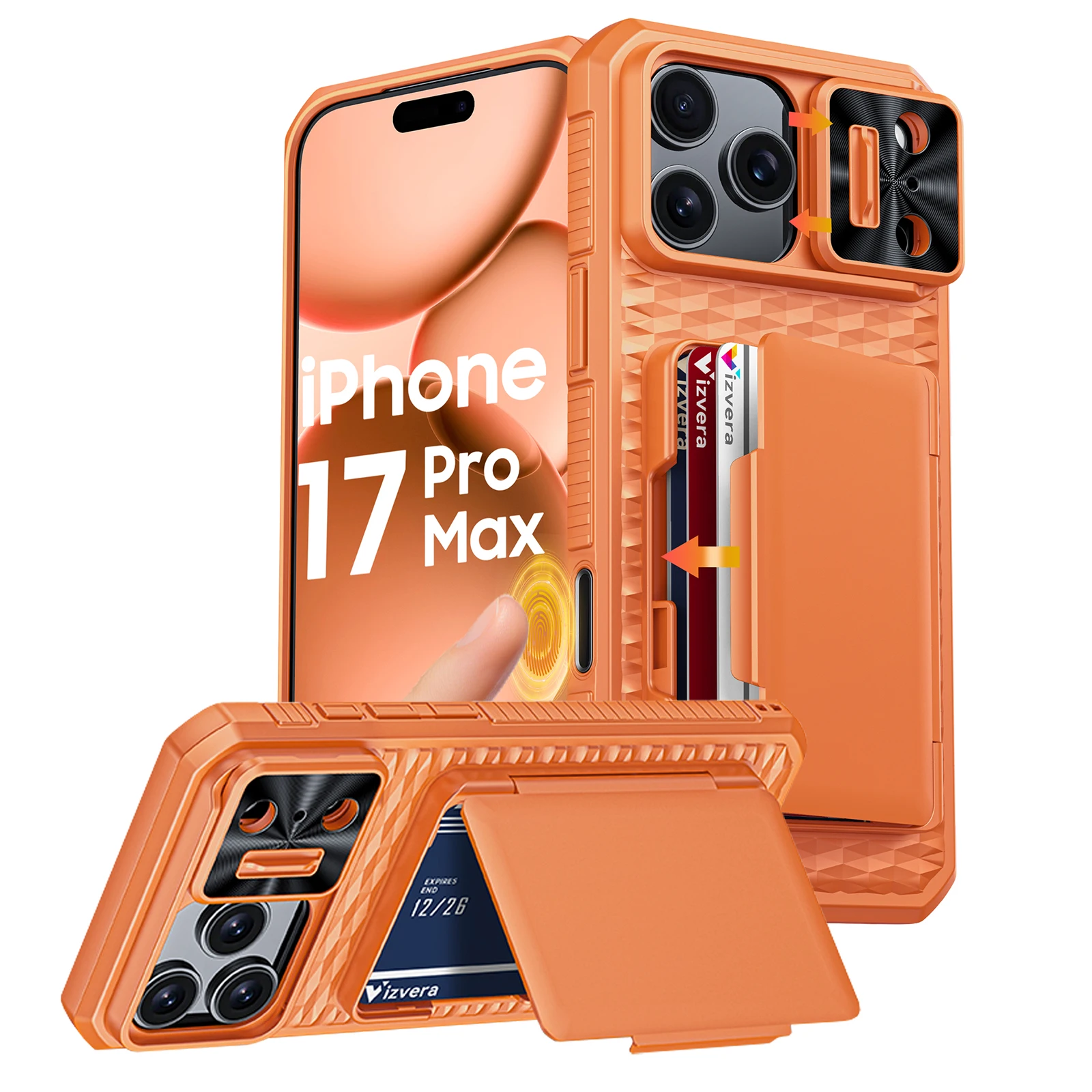 Premium Full Body Protective Wallet Case with Card Holder & Kickstand - Orange