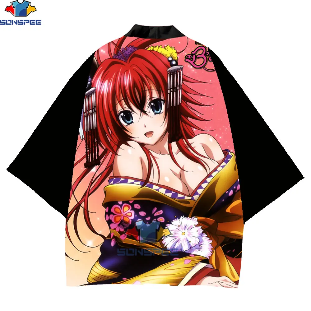 SONSPEE Asian Pacific Island Clothing Kimono Women Cardigan Yukata Polyester High School DxD Black Japanese Traditional Clothing