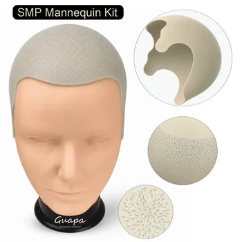 Kit di Addestramento Realistico per Manichino SMP con Testa in Pelle per Pratica di Tatuaggio del Cuoio Capelluto, Sopracciglia, Eyeliner, Labbra, PMU e Microblading