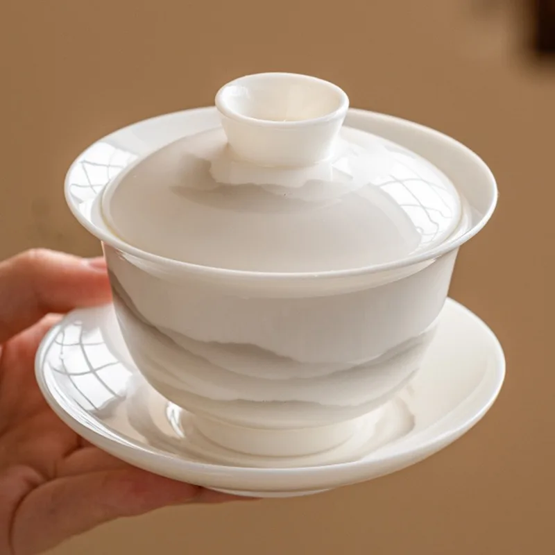 Tea set jade porcelain mountain gaiwan set for tea tureen teaware cup Chinese white tea bowls chawan ceremony set