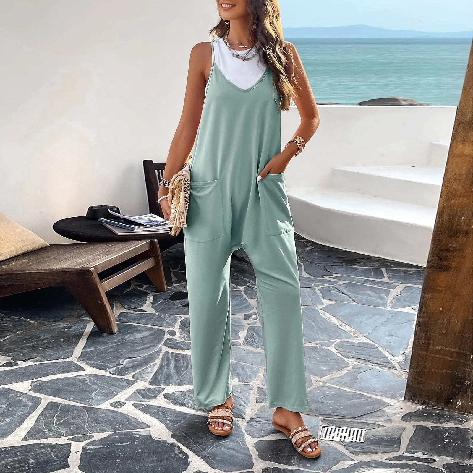Ladies Onesie Suspender Trouser Pant Loose Casual Female Women One-Piece Wide Leg Romper Overalls Jumpsuit Streetwear Plus Size 2