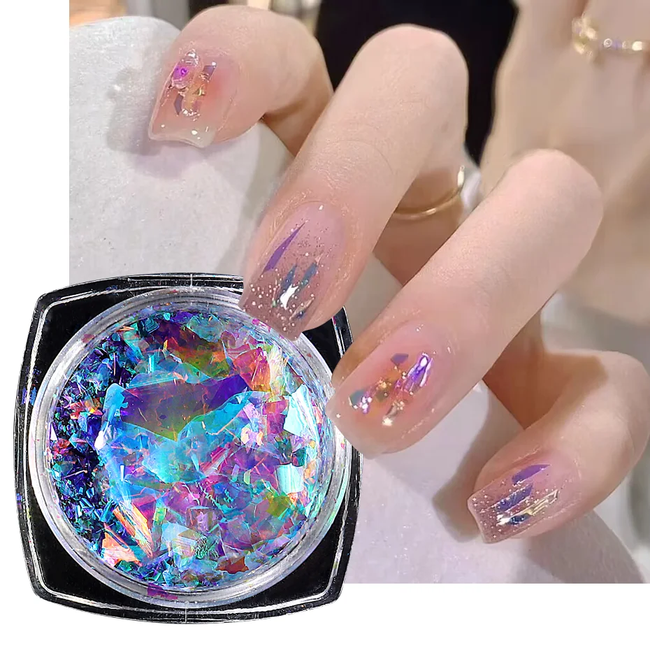 Polveri Da Neve Colorate Unghie Glitter Broccato Polvere Nail Art Decalcomania Bright Fantasy Style Aurora Manicure Decorazioni Con Paillettes # Xr15