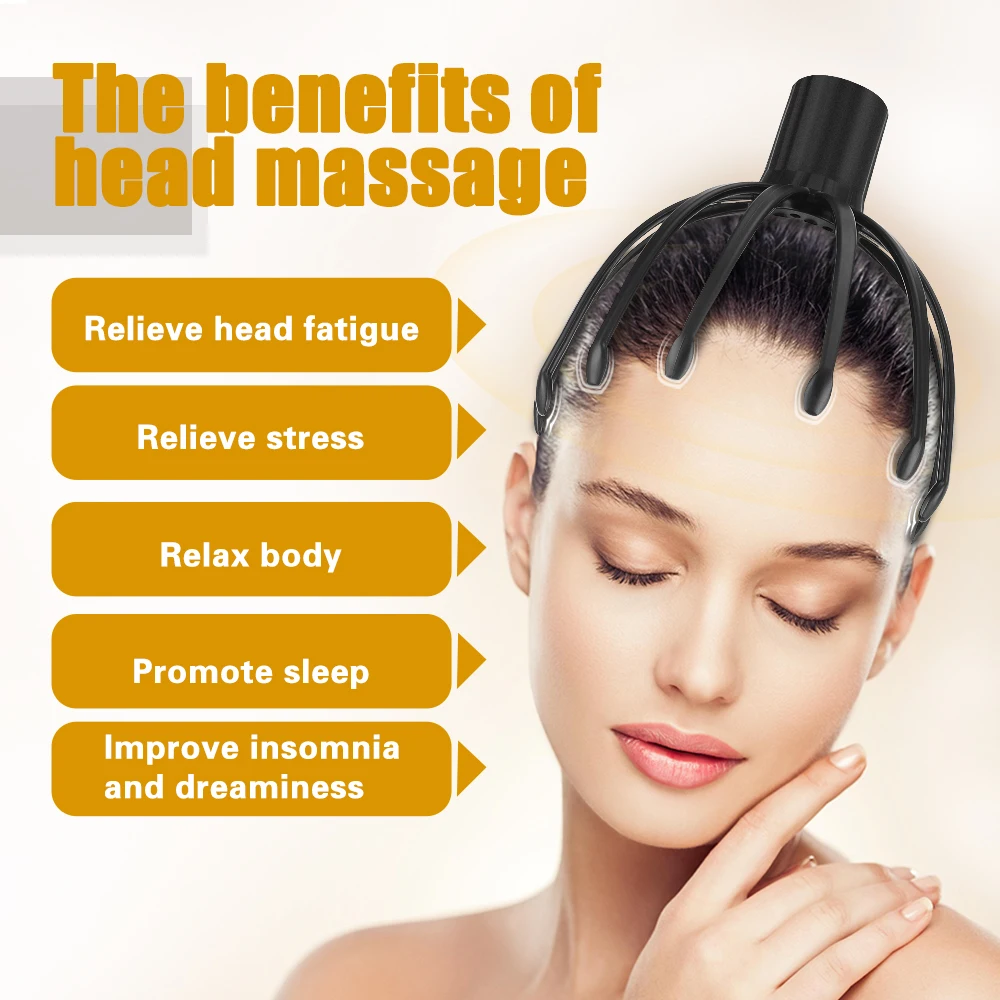 Electric Head Massager Fatigue Stress Relief Massager Rechargeable 12-Claw Instrument Head Acupoints Massage Scalp Care Device