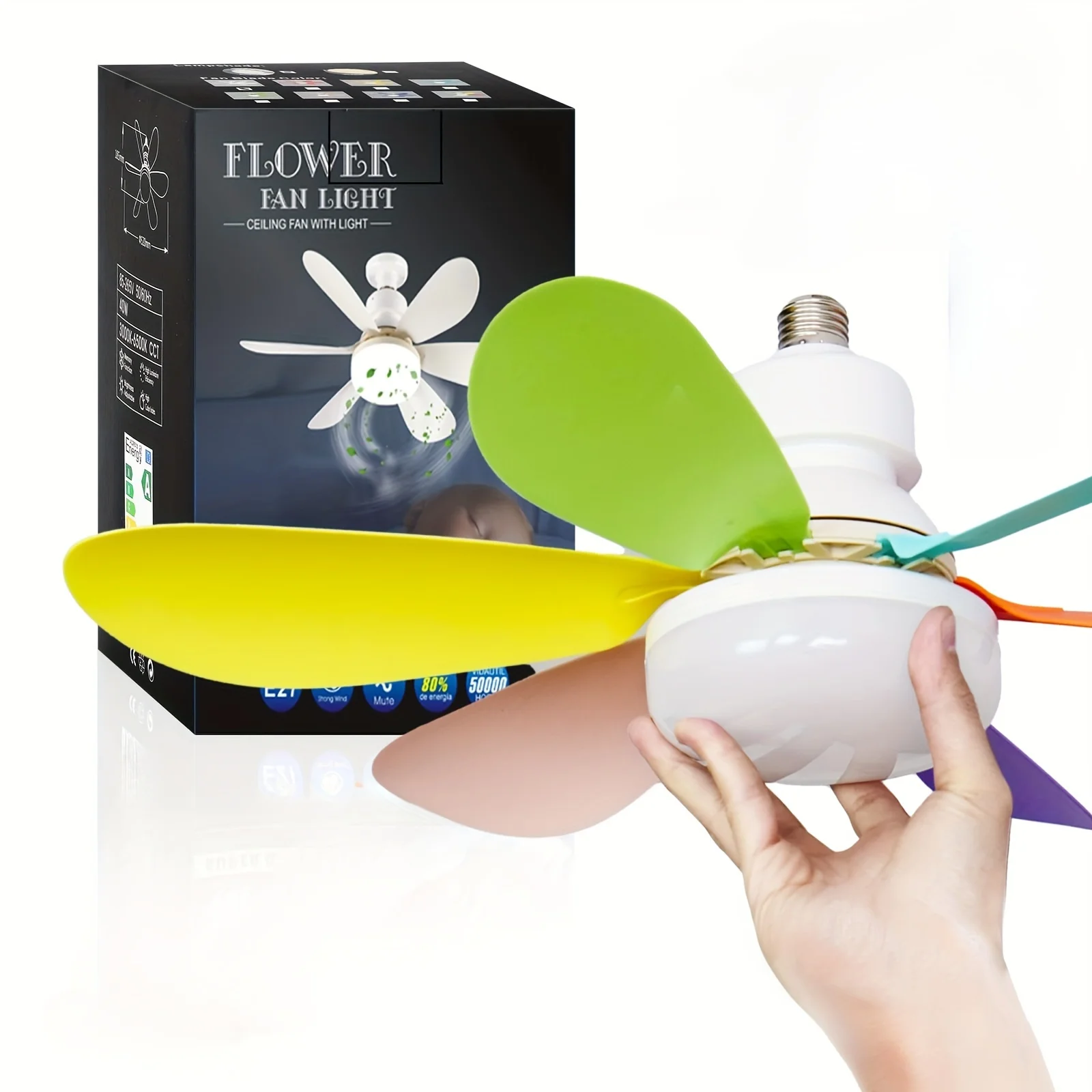 20.5in Ceiling Fan Light with Remote 40W Socket Fan with LED E27 Cordless Screw For Kitchen Bedroom Small Rooms