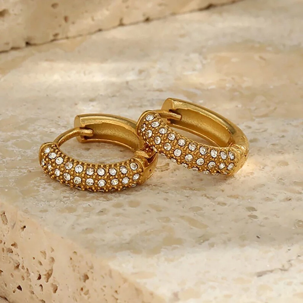 Uworld Interlock Chunky Dangle CZ Earrings Non Tarnish Bling 18K Gold Stainless steel Waterproof Unusual Earrings Gift Female - Image 5