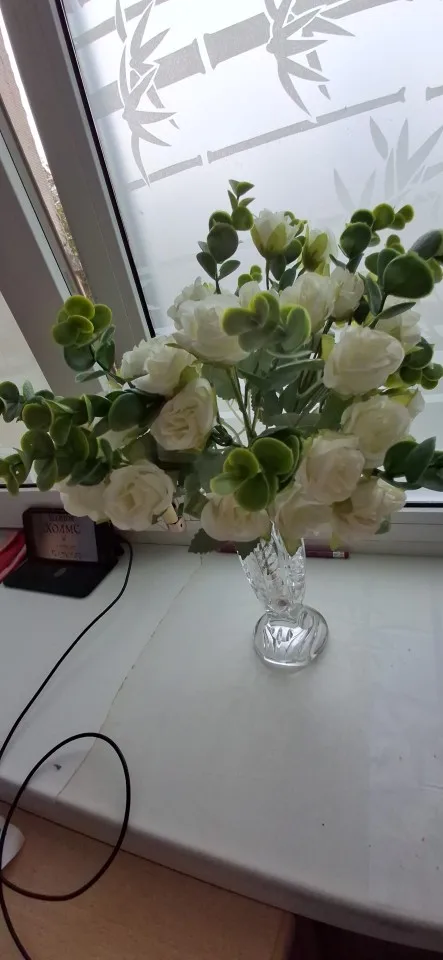 10 Heads Artificial Flower Silk Rose white Eucalyptus leaves Peony Bouquet Fake Flower for Wedding Table Party Vase Home Decor photo review