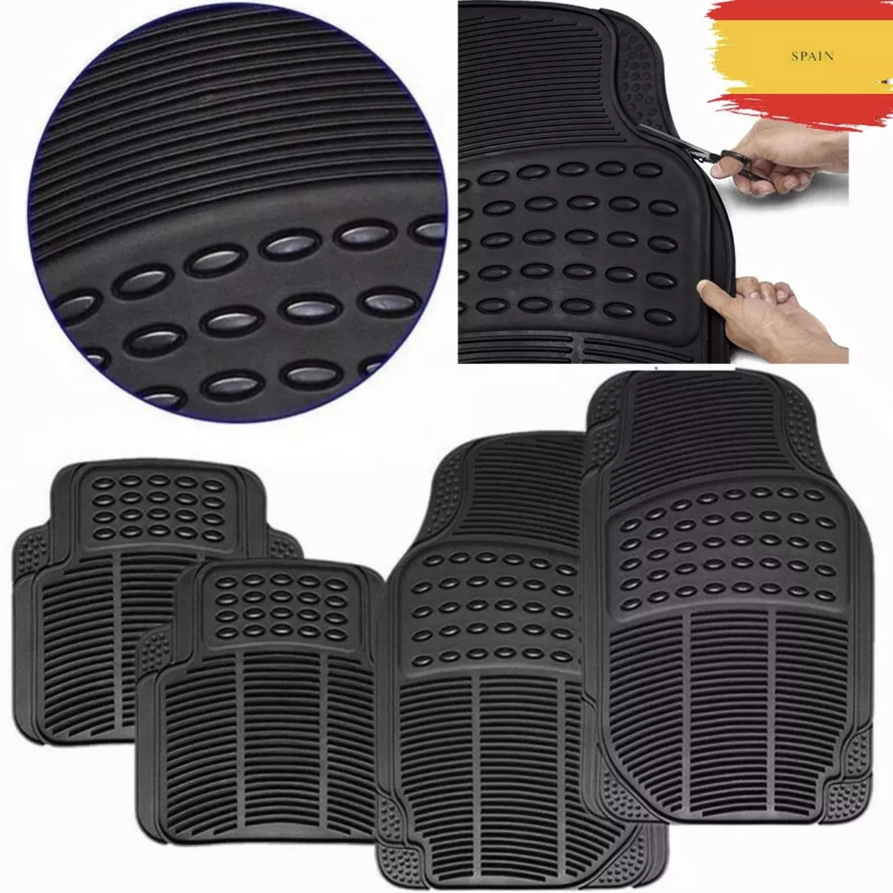 Black Rubber Car Carpets, Cutout Carpet, 4piece Rubber Car Mats Sets