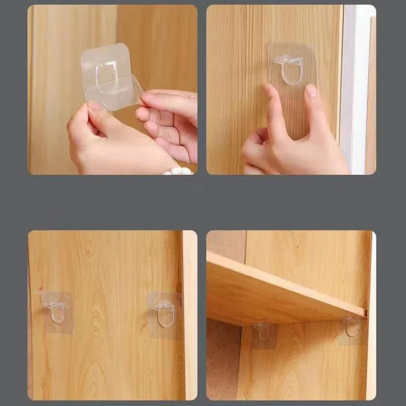 JJYY 4PCS Multifunctional Dual Purpose Shelf Support Adhesive Pegs Plastic Closet Cabinet Shelf Support Bracket Wall Hanger Hook shelf support