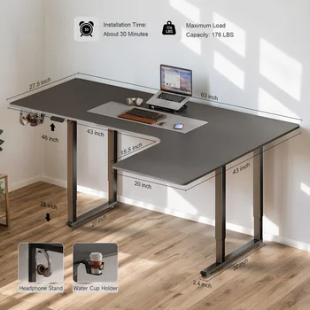 L Shaped Standing Desk, 63/71x43 Inches Electric Stand Up Desk with Dual Motor & Memory Controller, Desk with Adjustable Height 2