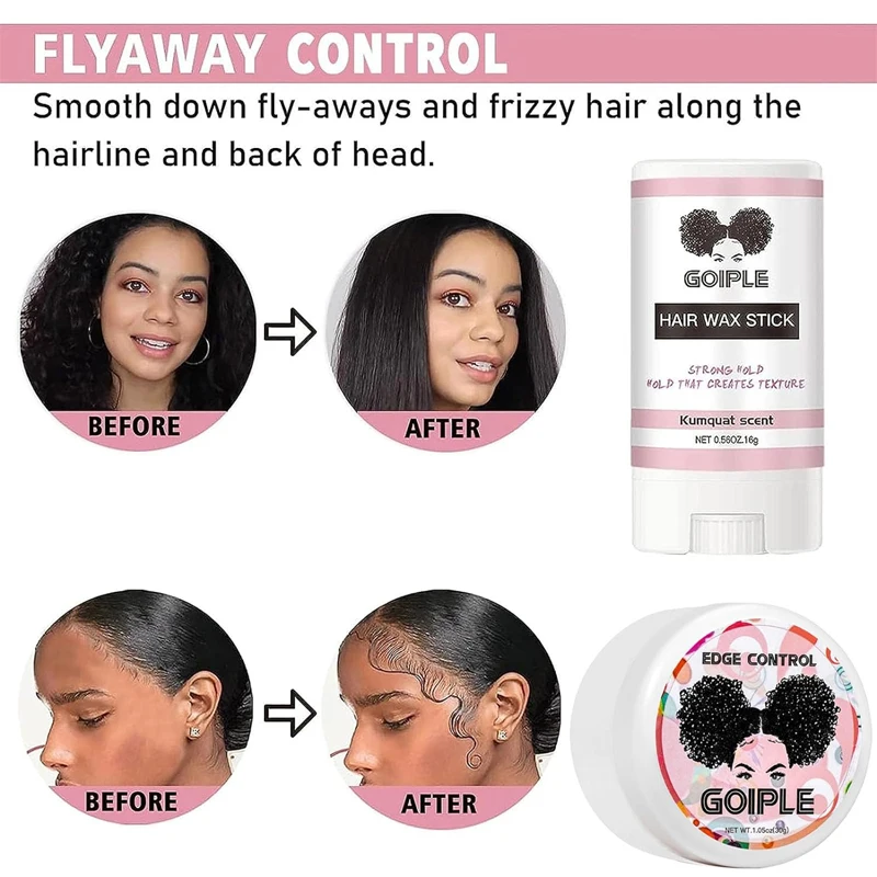 GOIPLE Waterproof Lace Wig Glue Kumquat Scent Slick Broken Back Hair Pomade Edge Control Gel Remover and Elastic Band Brush 6pcs 5