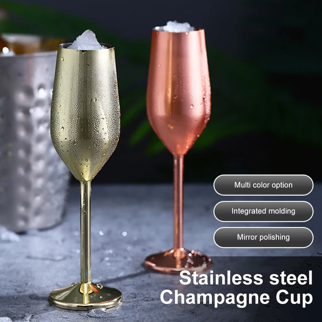 Champagne Flutes Set of 2, 304 Stainless Steel Rose Gold 220ml Red