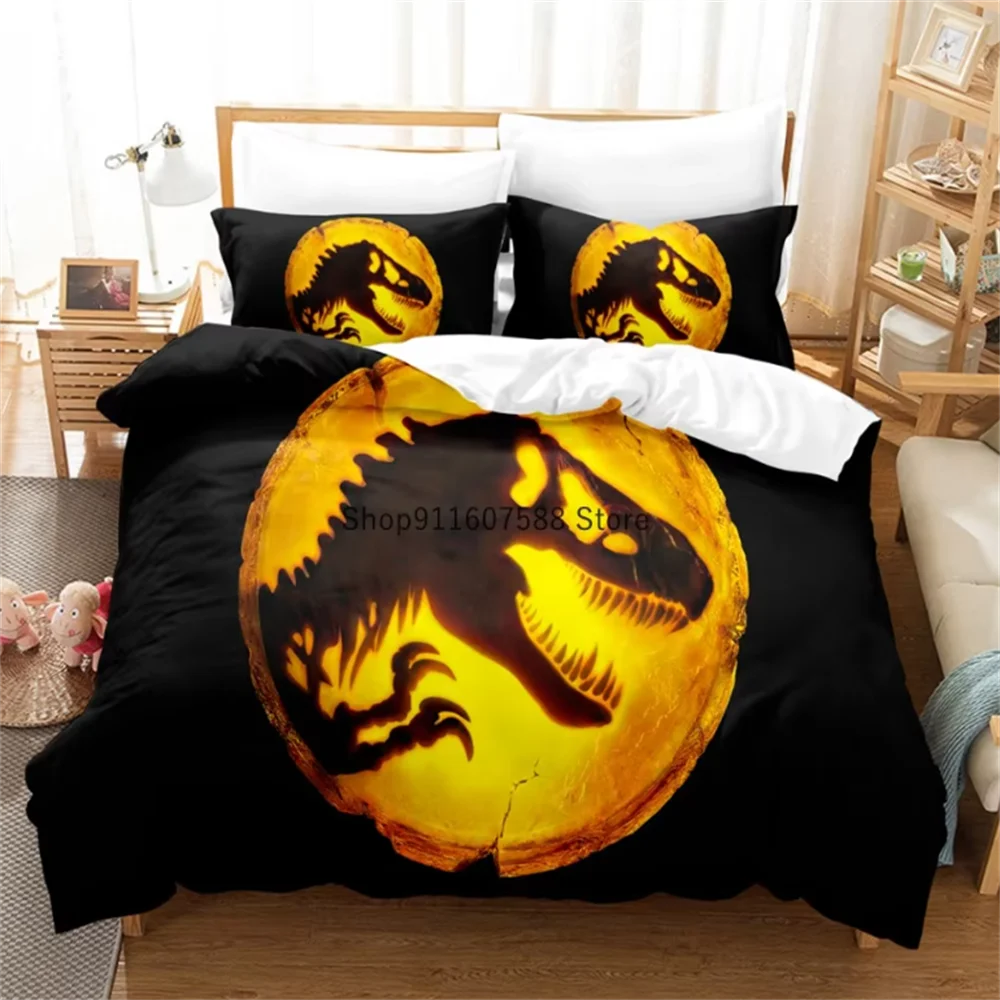 Red Jurassic Park Bedding Set Cartoon Home Textiles For Kids Bed Set Comforter Cover Bedroom Set Queen Dinosaur Duvet Cover 3