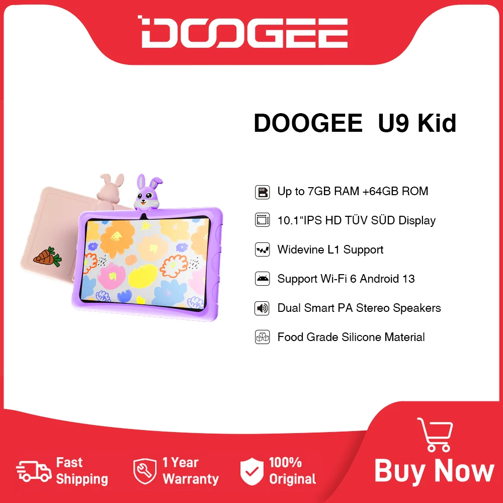 DOOGEE U9 KID Tablet 10.1" IPS Display WiFi6 7GB(3+4) 64GB Quad Core Dual Speakers Widevine L1 Support 5060mAh Battery Android13