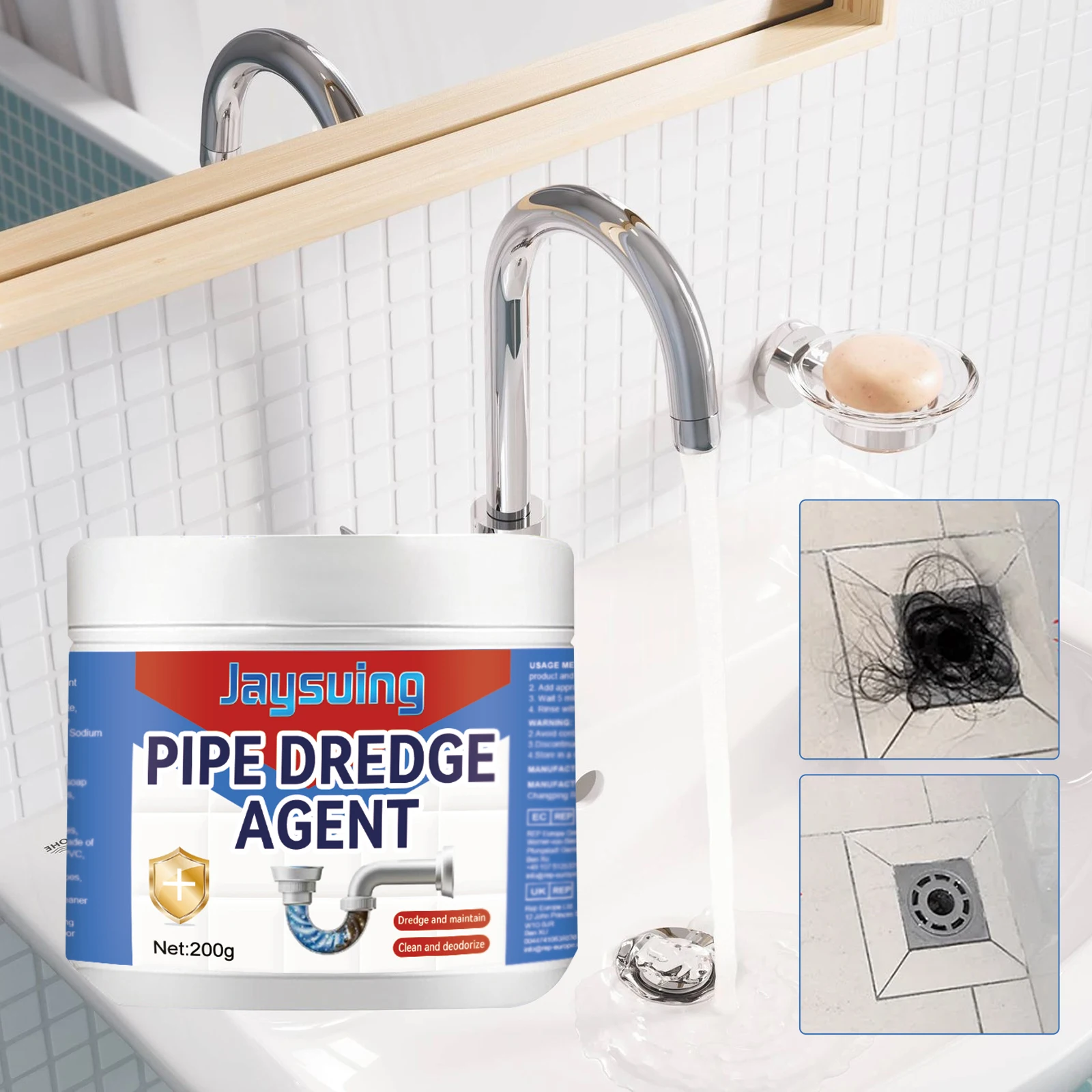 Drain Pipe Dredge Agent for Clog Removal and Odor Control