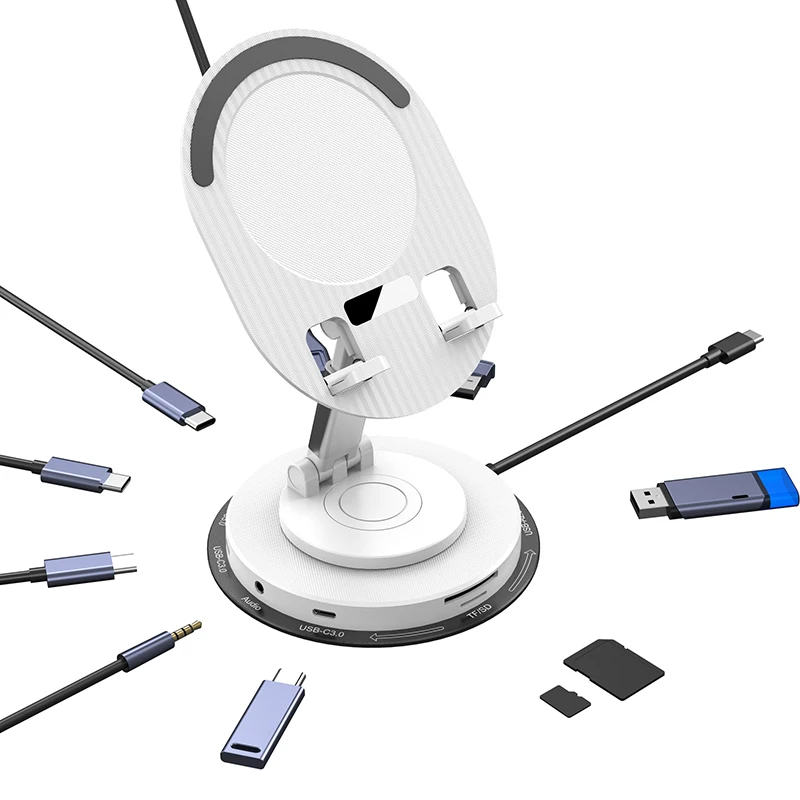 10 In 1 Hub Usb-C Dock Bracket Rotating Folding Stand For Apple Iphone Ipad Aksesoris Ponsel Tablet Charging Dock Station Hd
