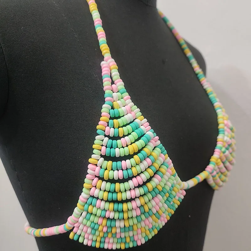Romantic Chrimas Gift Candy Bra Colourful Rainbow Body Chain Cute And Sexy Bikini Underwear For Women