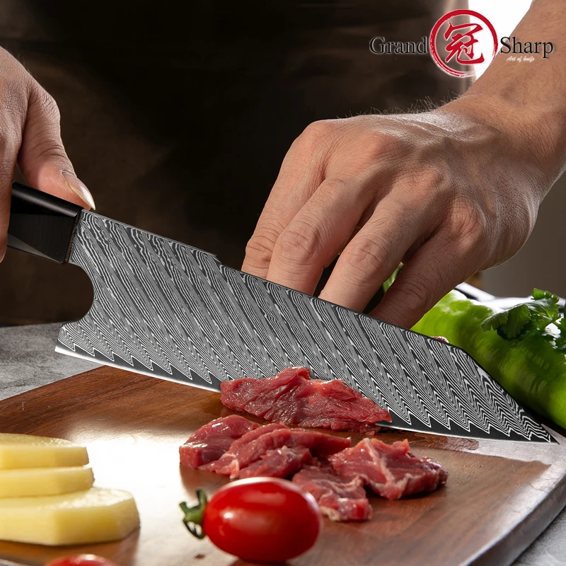 Japanese Santoku Knife Kitchen Chef Slicing Meat Forged AUS10 Steel Wood  Handle