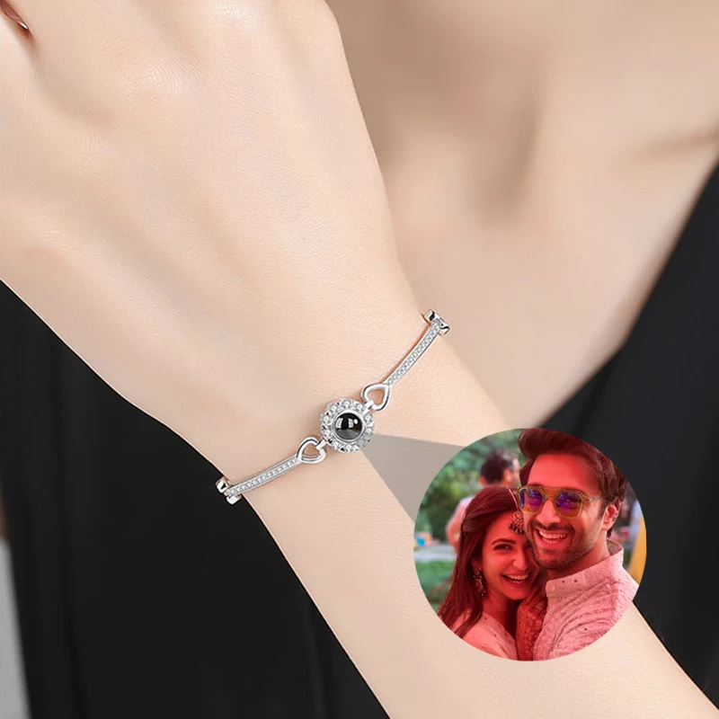 Personalisiertes Projektions-Foto-Armband aus 925er-Sterlingsilber, Kreis-Anhänger, Gedenk-Foto-Armbänder, Geburtstagsgeschenk für Freundin – Detail 2