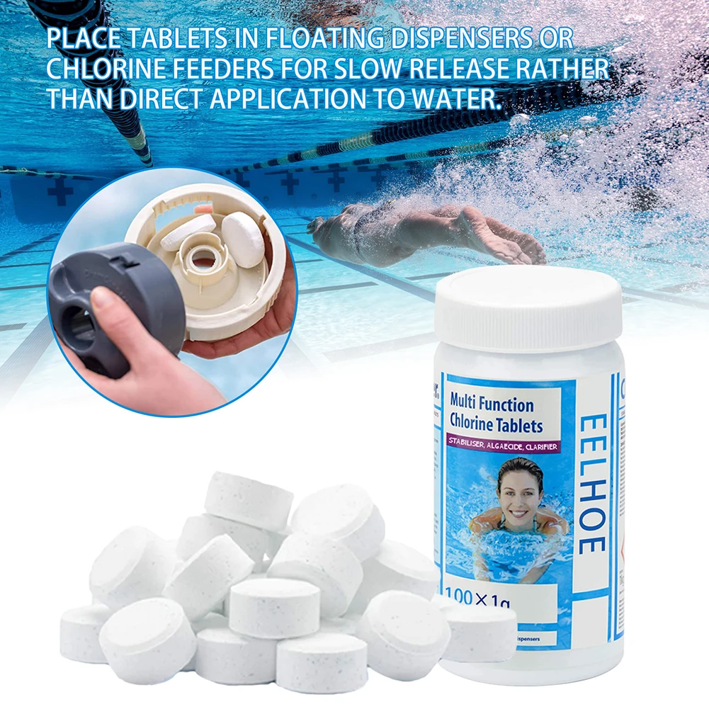 100pcs Swimming Pool Cleaning Tablet Floating Chlorine Hot Tub Chemical Dispenser Cleaner