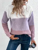 Elegant Three-color Patchwork Sweater Women Daily Commuter Casual Loose Jumpers Female Autumn Winter Knitted Thickened Warm Tops - Image 3