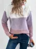 Elegant Three-color Patchwork Sweater Women Daily Commuter Casual Loose Jumpers Female Autumn Winter Knitted Thickened Warm Tops 3