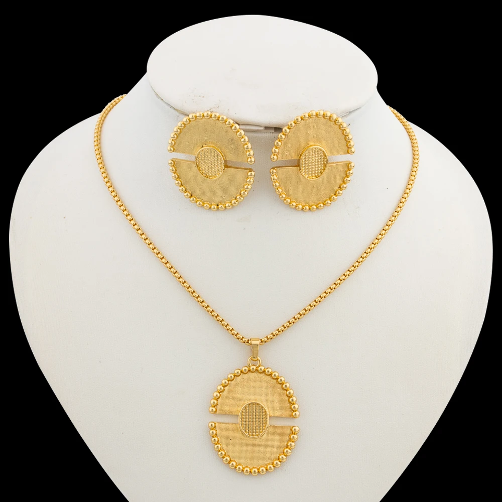 

Gold Color Earrings and Necklace Jewelry Set African Pendant Necklace and Hook Earrings Daily Jewelry Set Birthday Party Gifts