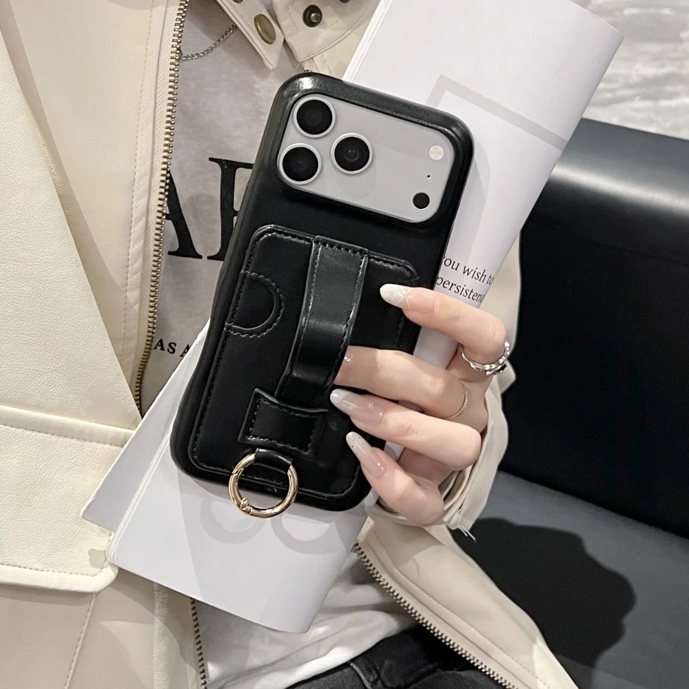 Elegant Leather Card Holder Phone Case - Simple, Personalized, Shock-Proof Design