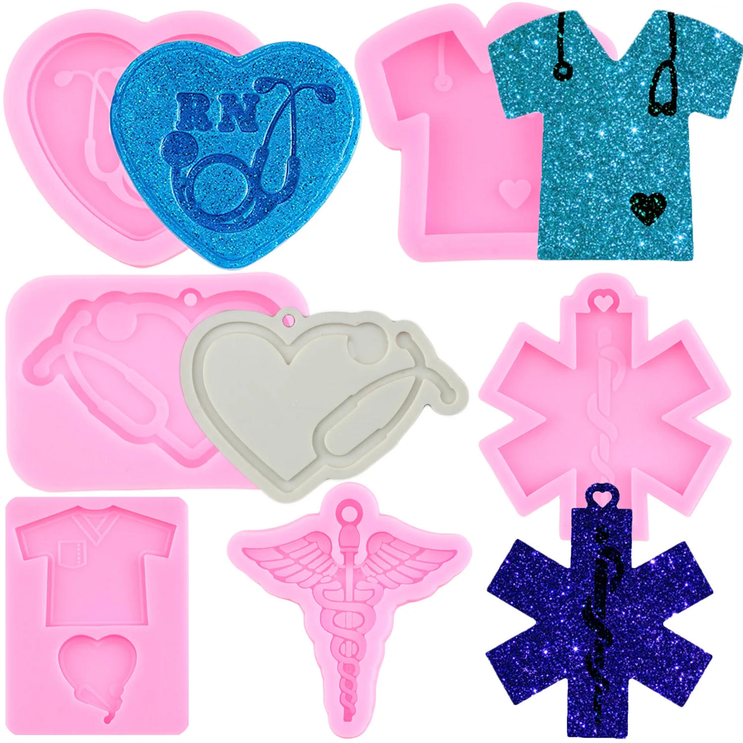 Nurse Shirt Heart Stethoscope Craft Epoxy Resin Molds DIY Medical Emblem Doctor Theme Silicone Mold Silicone Mold For Keychain Jewelry Mould