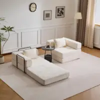 Белый диван-кровать из синели, раскладная гостевая кровать-кабриолет с подушками, 3-местный двухместный диван, модульный диван 3-в-1 для гостиной — изображение 4