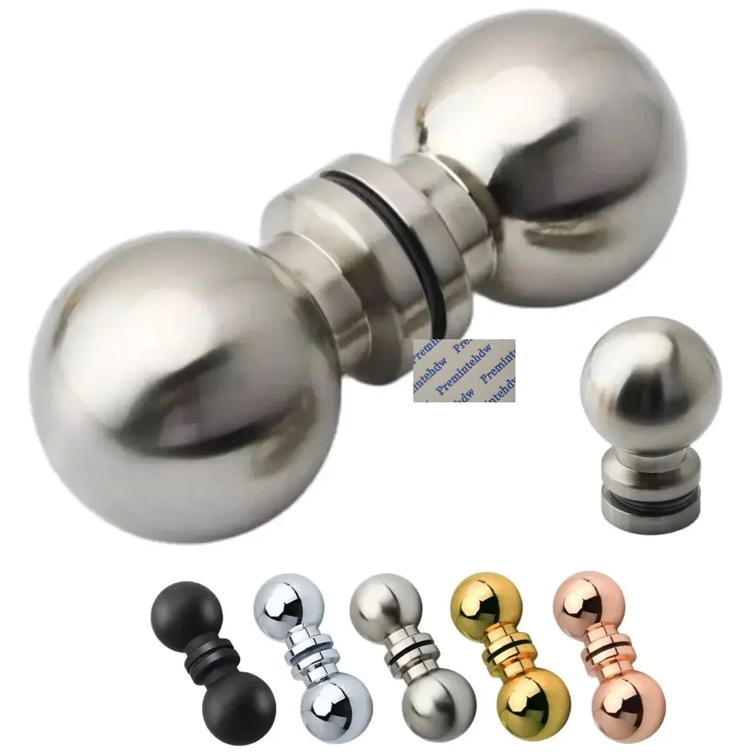 1Piece Solid Aluminum Alloy Ball Style Glass Door Knob Entrance Bath Shower Enclosure Rose Gold Black Shiny