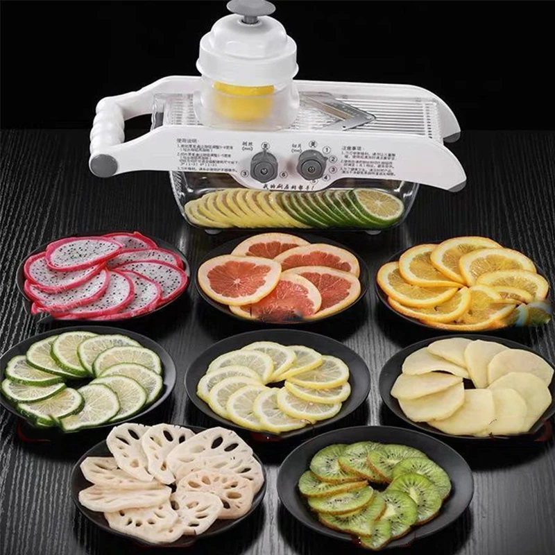 Adjustable Vegetable Chopper With Basket Multifunctional Manual Lemon Fruit Potato Carrot Slicer Kitchen Cutting Accessories