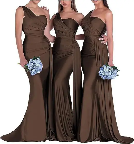 Bridesmaid Dresses Purple Blue Pink Women For Wedding Satin One Shoulder Sexy Mermaid