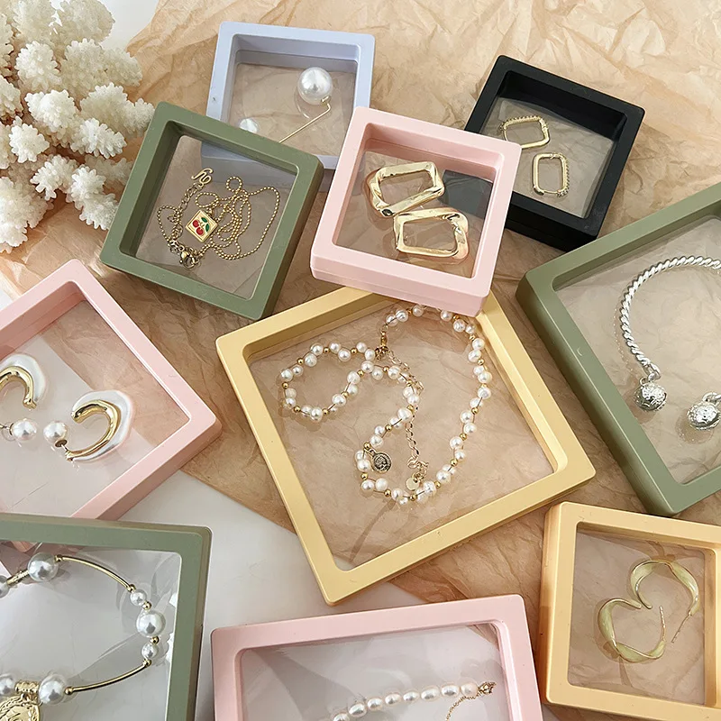 Transparent PE Film Elastic Jewelry Display Ring Earrings Bracelet Necklace Storage Hair Clip Badge Holder Dust proof Box