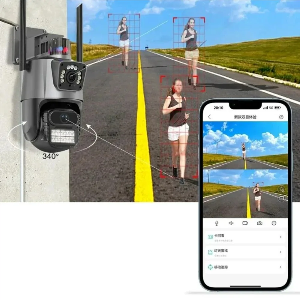 12MP 6K WiFi IP Camera Outdoor Three Lens Dual Screens 8X PTZ Zoom Video Auto Track Security Protection Surveillance 3