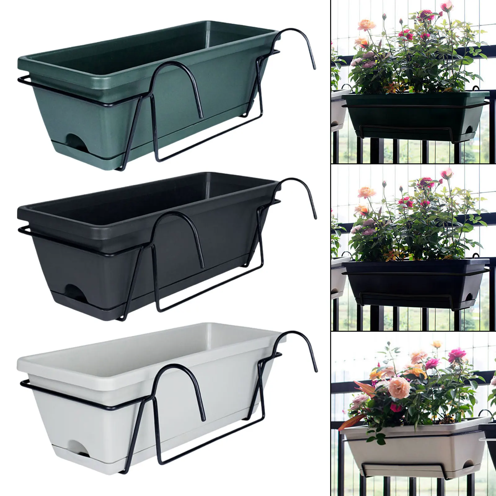 Balcony Railing Flower Planter with Rack and Tray 1