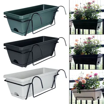 Balcony Railing Flower Planter with Rack and Tray 1