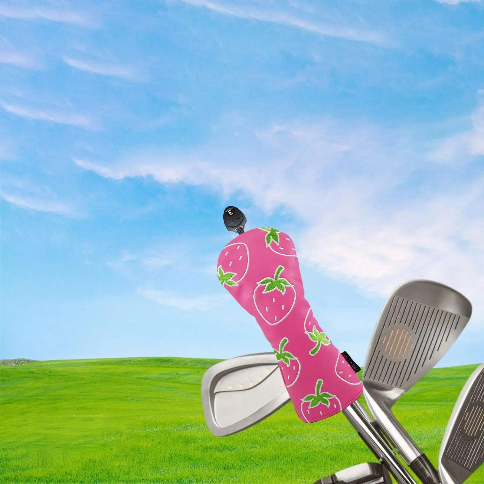Description Picture 5 of itemStrawberry Printed Golf Wood Headcover Sports Wear Resistant Outdoor Stylish Transportation PU Leather Scratch Resistant Sleeve