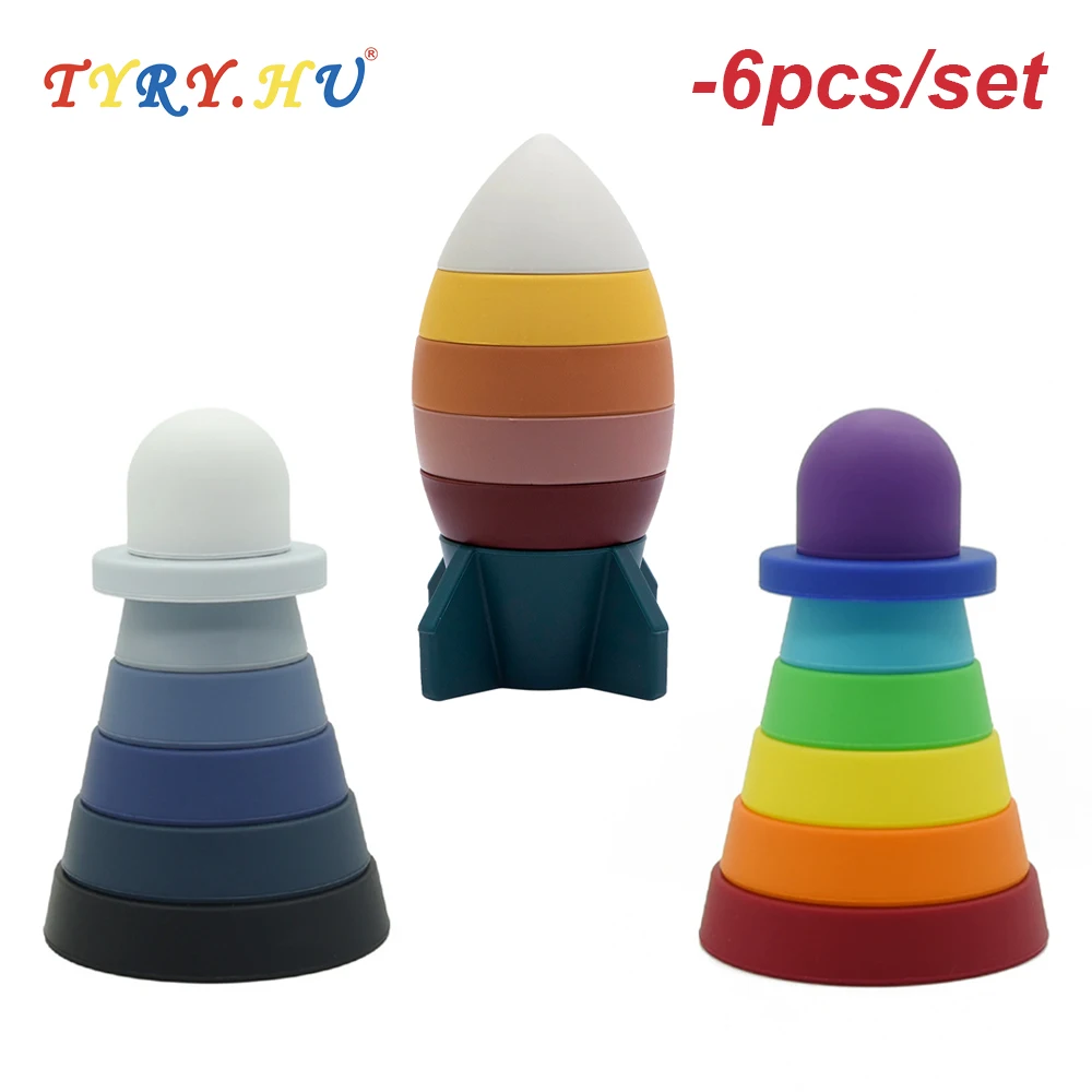 Stacking Lighthouse Toys Children's Stacking Music Silicone High Baby Puzzle Layer by Layer Interactive Building Blocks