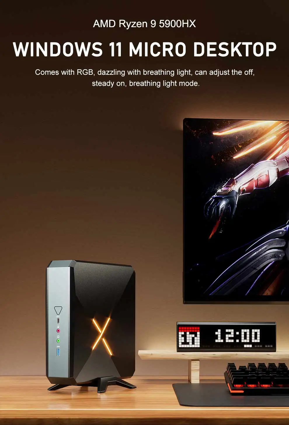 AMD Ryzen 9 Gaming Mini PC with 5900HX, DDR4, M.2 NVMe, SATA, Radeon Graphics, Windows 11 - Micro Gamer Desktop Computer for 4K HD, DP, and WiFi 6. Description Image.This Product Can Be Found With The Tag Names Barebone Mini PC, Computer Office, Mini tree amd micro pc gaming computer